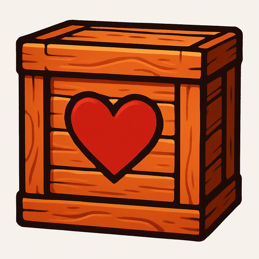 A wooden box with a heart symbol on it.
In-Game asset.  High contrast.  No shadows