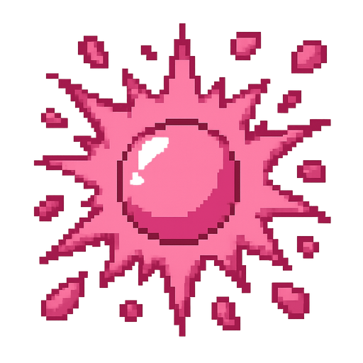 A bubble popping, pixel style, retro.
In-Game asset.  2d.  High contrast.  No shadows