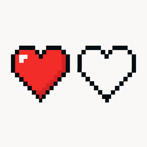 Две разнавидно сти сердца подно и пустое пиксильно хп.
In-Game asset.  2d.  High contrast.  No shadows