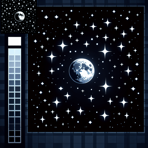 create a sky with moon and starts.
Single Game Texture.  In-Game asset.  2d.  Blank background.  High contrast.  No shadows