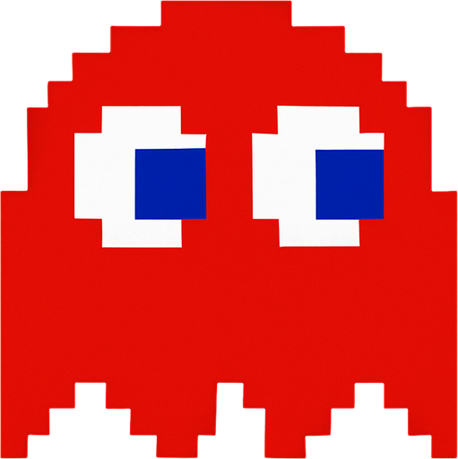 Pacman red ghost.
In-Game asset.  2d.  High contrast.  No shadows