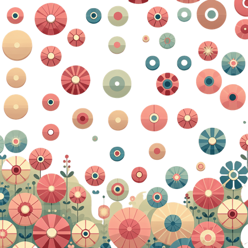 Background for hyper casual puzzle game. Pastel colors, flat shaded, vector art. Circular flowers.
Single Game Texture. In-Game asset. 2d. Blank background. High contrast. No shadows.