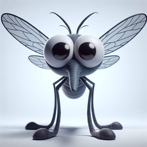 Cartoon mosquito. Seen from the front.
Single Game Texture. In-Game asset. 2d. Blank background. High contrast. No shadows.