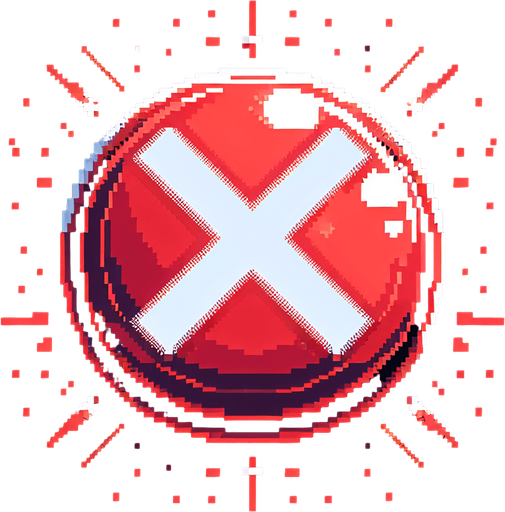 Big red X button for a game gui. 8-bit art style..
Single Game Texture. In-Game asset. 2d. Blank background. High contrast. No shadows.
