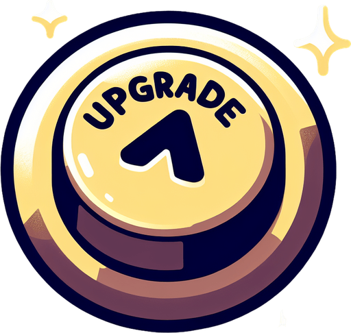 a button saying 'upgrade'.
In-Game asset. 2d. Blank background. High contrast.