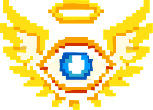 angel en forma de ojo de pixeles.
In-Game asset.  2d.  High contrast.  No shadows
