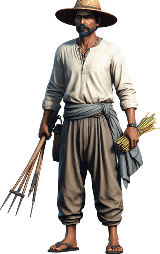 Farmer.
Single Game Texture.  In-Game asset.  2d.  Blank background.  High contrast.  No shadows