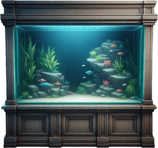 An aquarium with no fish on a sheel in a photorealistic style.
Single Game Texture. In-Game asset. 2d. Blank background. High contrast. No shadows.