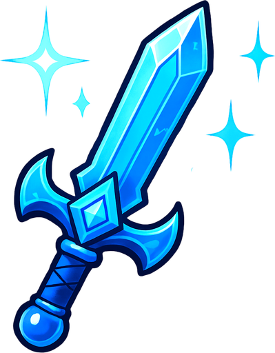 espada azul con destellos.
In-Game asset.  2d.  High contrast.  No shadows
