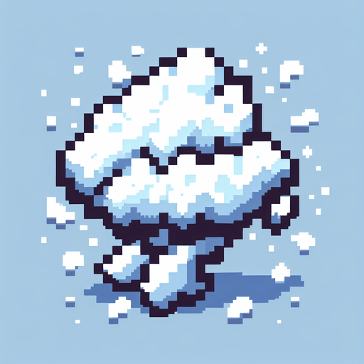 puff of snowy smoke. pixelated. 8 bit. Single Game Texture. In-Game asset. 2d. Blank background. High contrast. No shadows.