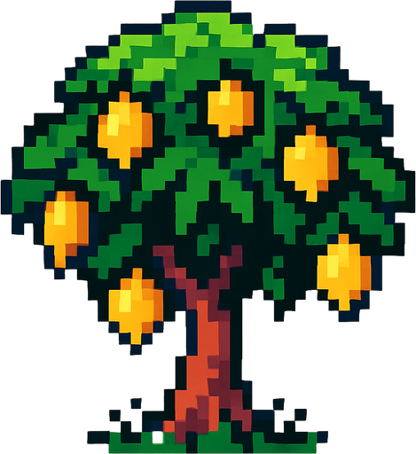 Mango tree 8 bit.
In-Game asset.  2d.  High contrast.  No shadows