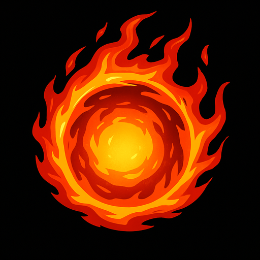 circular fire energy ball.
In-Game asset.  2d.  High contrast.  No shadows