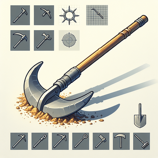 Let's make a Farming Hoe so that we can till soil with it.
Single Game Texture.  In-Game asset.  2d.  Blank background.  High contrast.  No shadows