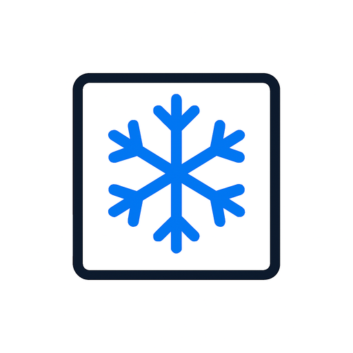 top-down view, simple minimal white square icon, centered ice crystal or snowflake symbol inside, clear sharp lines, no background, clean style, for game UI button, 30x30 px, black border, blue.
In-Game asset.  2d.  High contrast.  No shadows