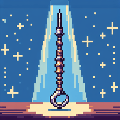 a pixel harpoon, vertical and looking up, retro like in pang games..
Single Game Texture. In-Game asset. 2d. Blank background. High contrast. No shadows.