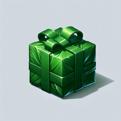 a christmas present green. plastic style. Single Game Texture. In-Game asset. 2d. Blank background. High contrast. No shadows.