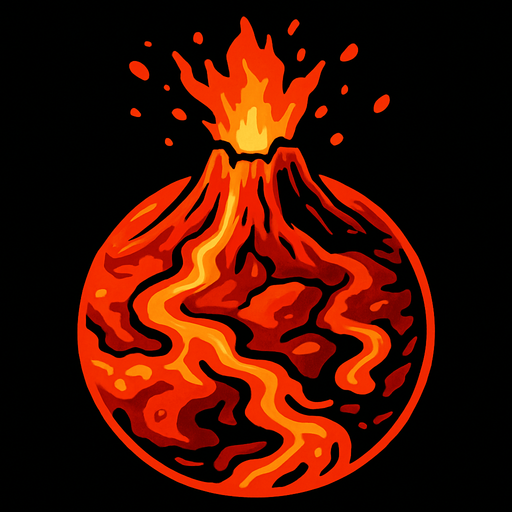 Planet of fire, volcano, magma, lava.
In-Game asset.  2d.  High contrast.  No shadows