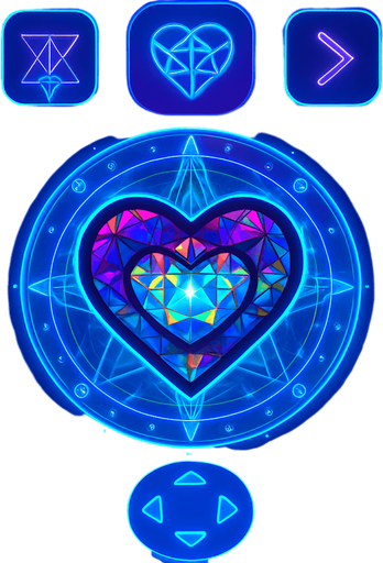 round directional arrows Neon cyberpunk mobile game trackpad too down flat 3d 2d hologram futuristic magic occult chic