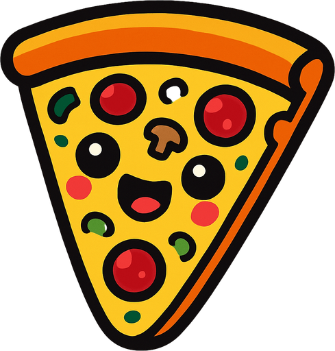 Cute pizza.
In-Game asset.  2d.  High contrast.  No shadows. Art