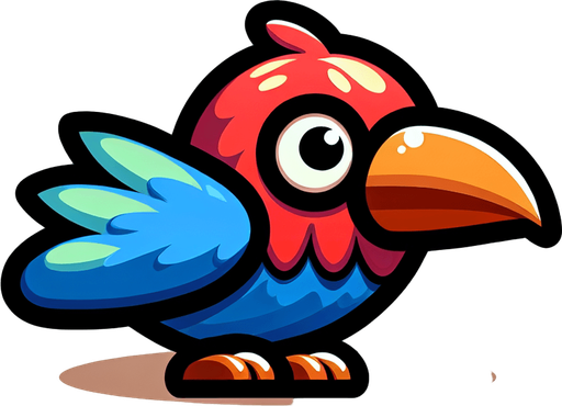 funny bird.
Single Game Texture. In-Game asset. 2d. Blank background. High contrast. No shadows.