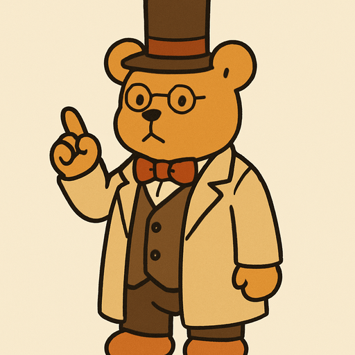 Teddy bear professor Layton game style.
In-Game asset.  2d.  High contrast.  No shadows