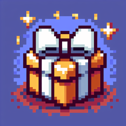 8 bit x mas pressent. in game asset. Single Game Texture. In-Game asset. 2d. Blank background. High contrast. No shadows.