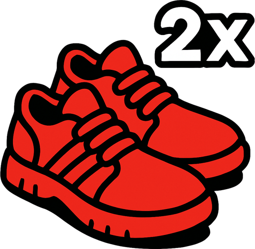 red shoes with a  2x.
In-Game asset.  2d.  High contrast.  No shadows