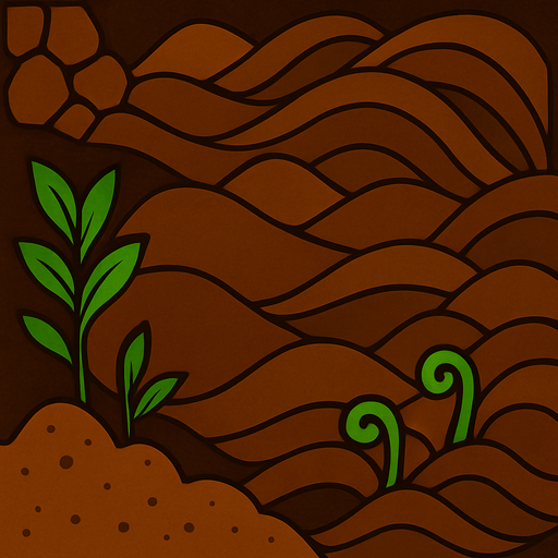 Crea la parte inversa de una carta que representa el elemento tierra, no debe tener texto ni espacio vacío, deben ser montículos de tierra y algunas hierbas verdes repartidas