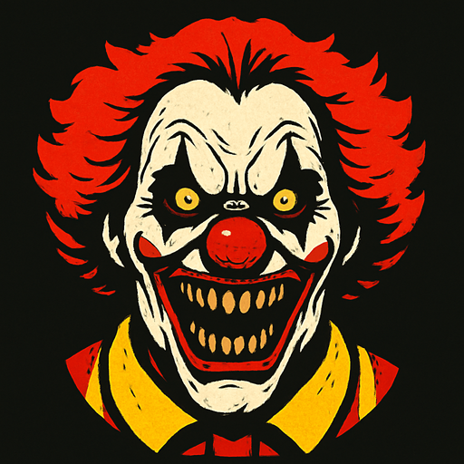 mcdonalds clown scary head.
In-Game asset.  2d.  High contrast.  No shadows