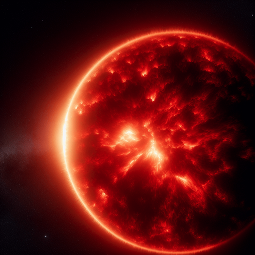 close up of a giant red star.
black background