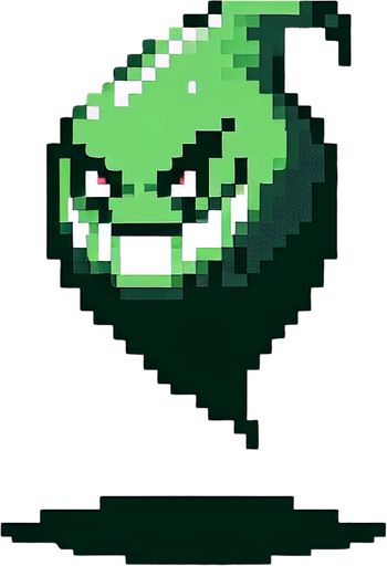 pixel art of a floating grinch monster . Single Game Texture. In-Game asset. 2d. Blank background. High contrast. No shadows.