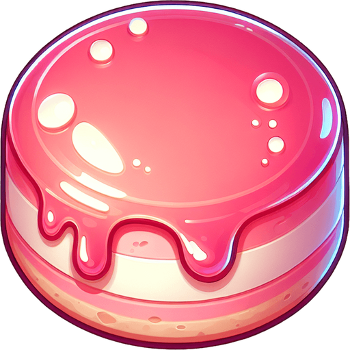 Pink round delicious jam piece.
Single Game Texture. In-Game asset. 2d. Blank background. High contrast. No shadows.