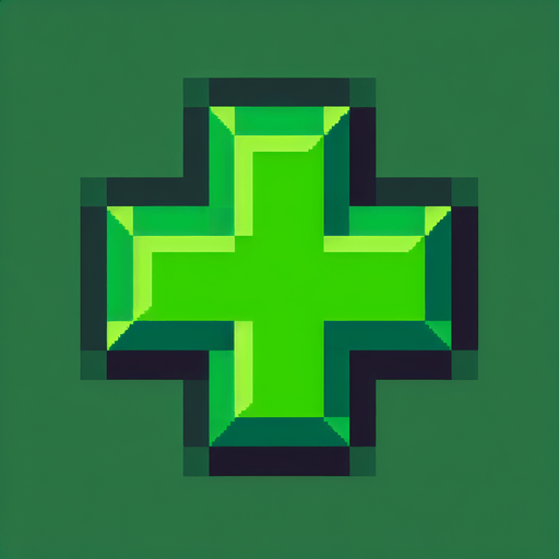 green plus sign. Single Game Texture. In-Game asset. 2d. Blank background. High contrast. No shadows. pixelated. 8 bit