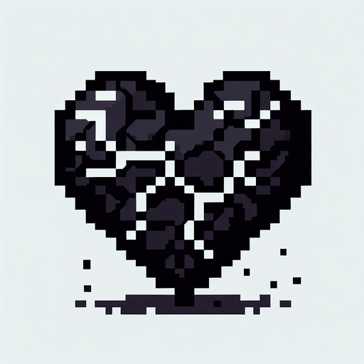 a blackened cracked heart, pixel art, no shadow

Single Game Texture. In-Game asset. 2d. Blank background. High contrast. No shadows.