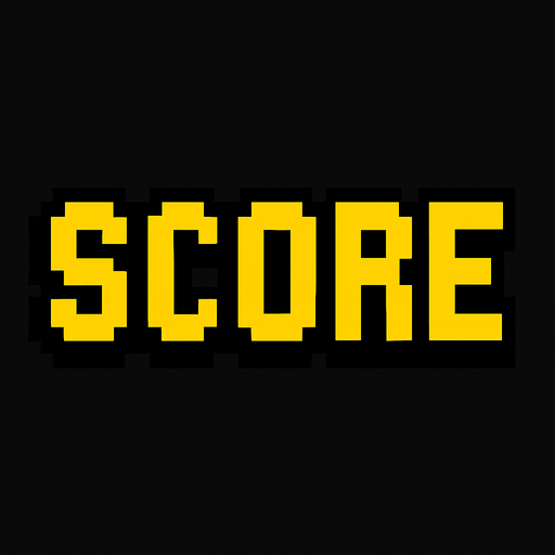 texto hecho con pixeles que diga score.
In-Game asset.  2d.  High contrast.  No shadows