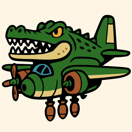 bomber plane crocodile.
In-Game asset.  2d.  High contrast.  No shadows
