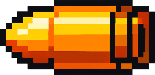 Pixel art bullet.
In-Game asset.  2d.  High contrast.  No shadows