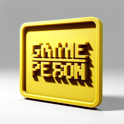 Cast plastic logo "game person" front view no perspective flat yellow, bevel simple..
Single Game Texture. In-Game asset. 2d. Blank background. High contrast. No shadows.