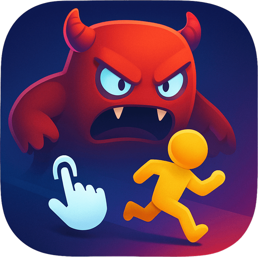 Modern App Store icon, high definition, square with rounded corners, for a game titled "Monster Chase" and with the description "Control a character with your finger while an AI monster hunts you down. Survive as long as possible in this intense chase game with intuitive touch controls.". No text on icon!