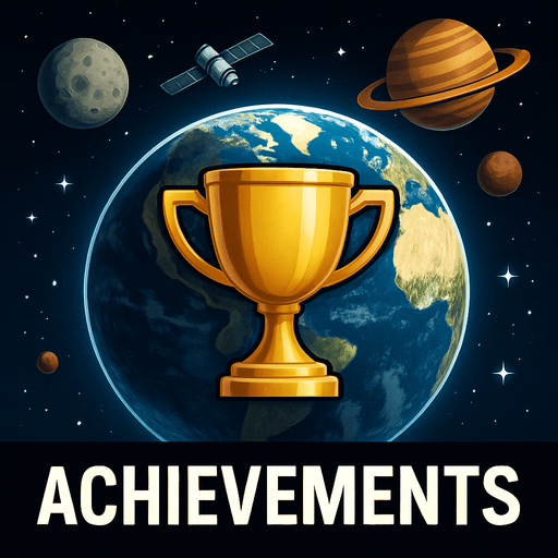 Uzay temalı global Achievements, gerçekçi, Altında "Achievements" yazsın.
In-Game asset.  High contrast.  No shadows