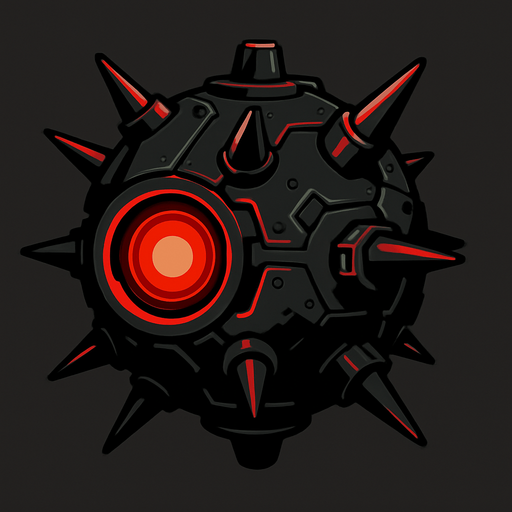 sci fi floating war mine with red light
In-Game asset.  2d.  High contrast.  No shadows