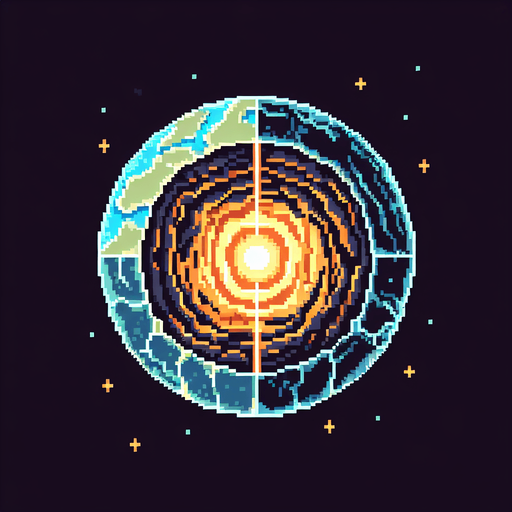 pixel art earth Core.
Single Game Texture. In-Game asset. 2d. Blank background. High contrast. No shadows.