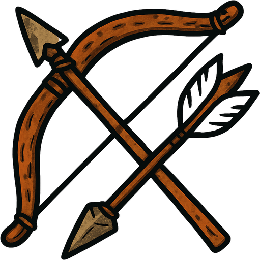 Ok ve Yay birlikte eski çağ.
In-Game asset.  2d.  High contrast.  No shadows