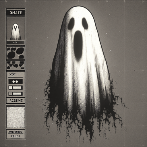 spooky ghost.
Single Game Texture. In-Game asset. 2d. Blank background. High contrast. No shadows.
