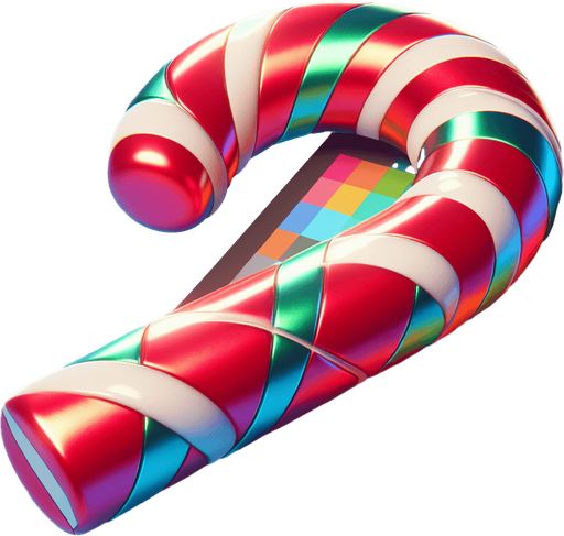 A candy cane. Single Game Texture. In-Game asset. 2d. Blank background. High contrast. No shadows.