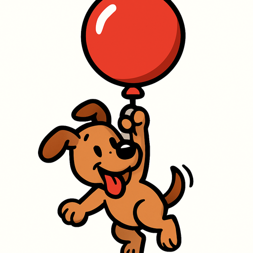 perro colgado de un globo version caricatura.
In-Game asset.  2d.  High contrast.  No shadows