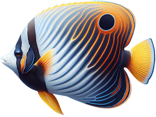 A realistic butterflyfish.
Single Game Texture. In-Game asset. 2d. Blank background. High contrast. No shadows.