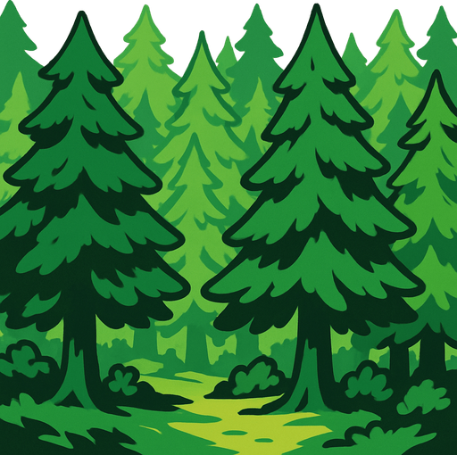 יער מלא בעצים.
In-Game asset.  2d.  High contrast.  No shadows
