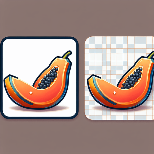 sliced fruit papaya with two slices 1one left and one right.
Single Game Texture.  In-Game asset.  2d.  Blank background.  High contrast.  No shadows