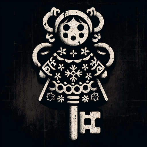 a simple dirty, dark and eerie Christmas doll key.
Single Game Texture. In-Game asset. 2d. Blank background. High contrast. No shadows.